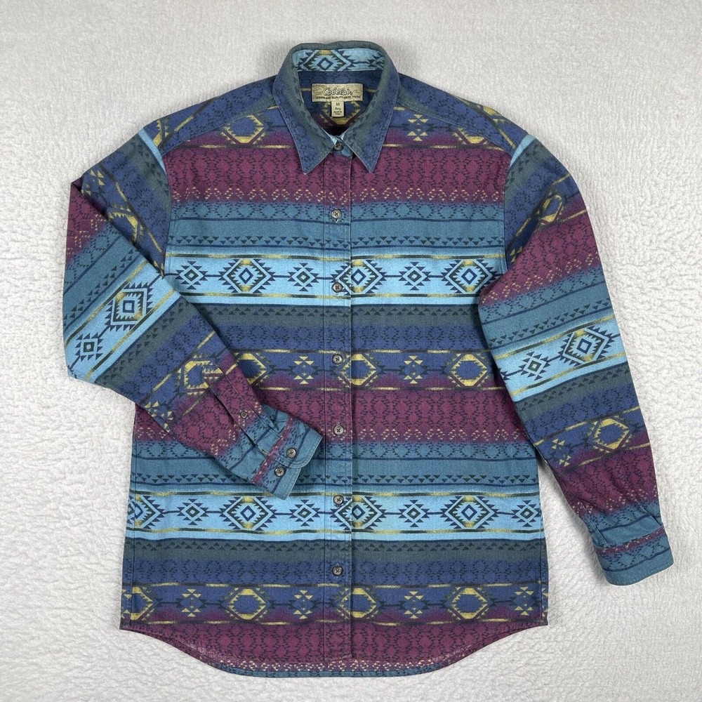 Cabelas Shirt Womens Medium Flannel Aztec Western Button Up Ladies Outdoor Top